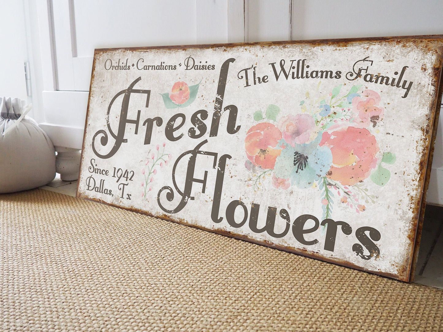 CUSTOM FRESH FLOWERS SIGN
