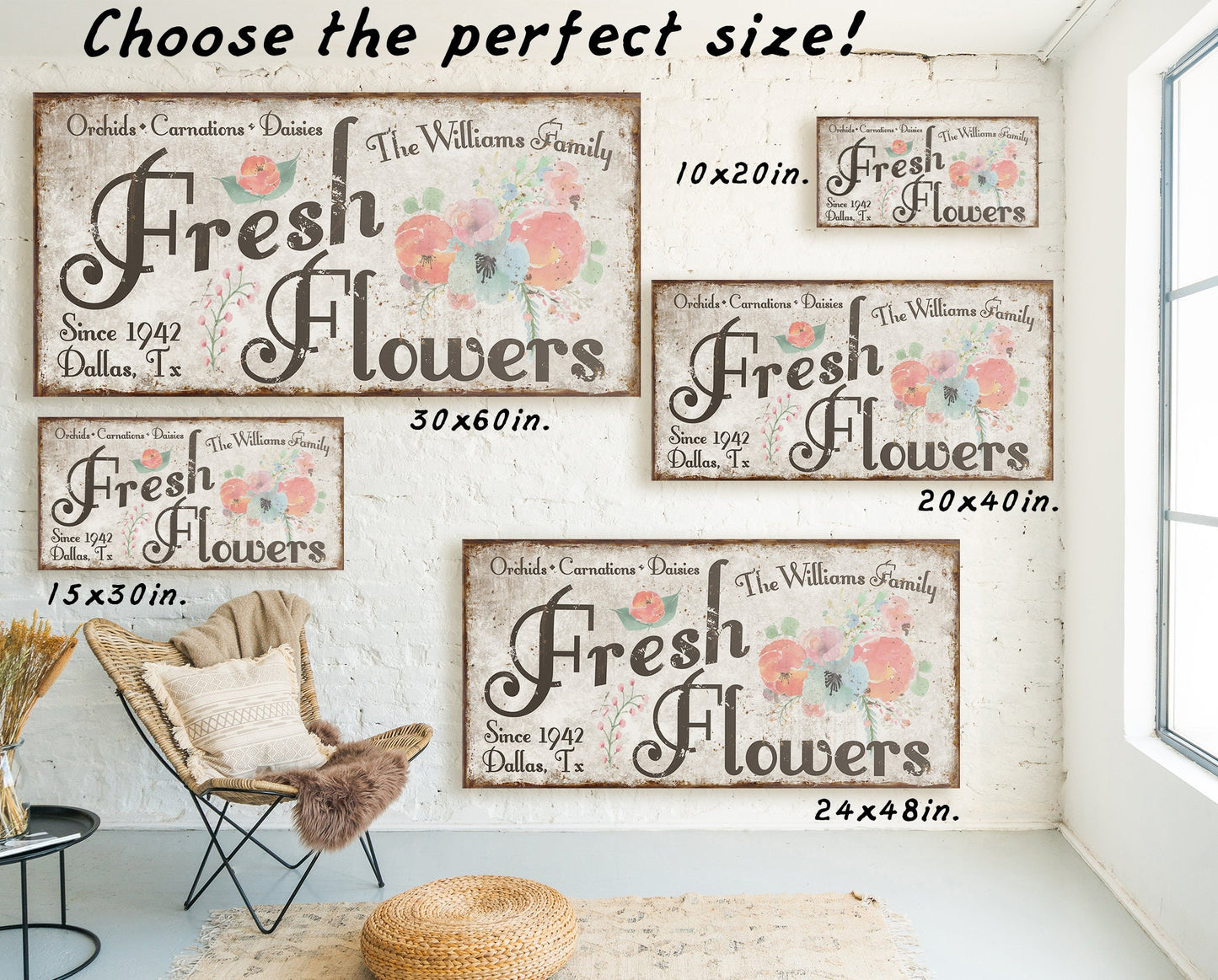 CUSTOM FRESH FLOWERS SIGN