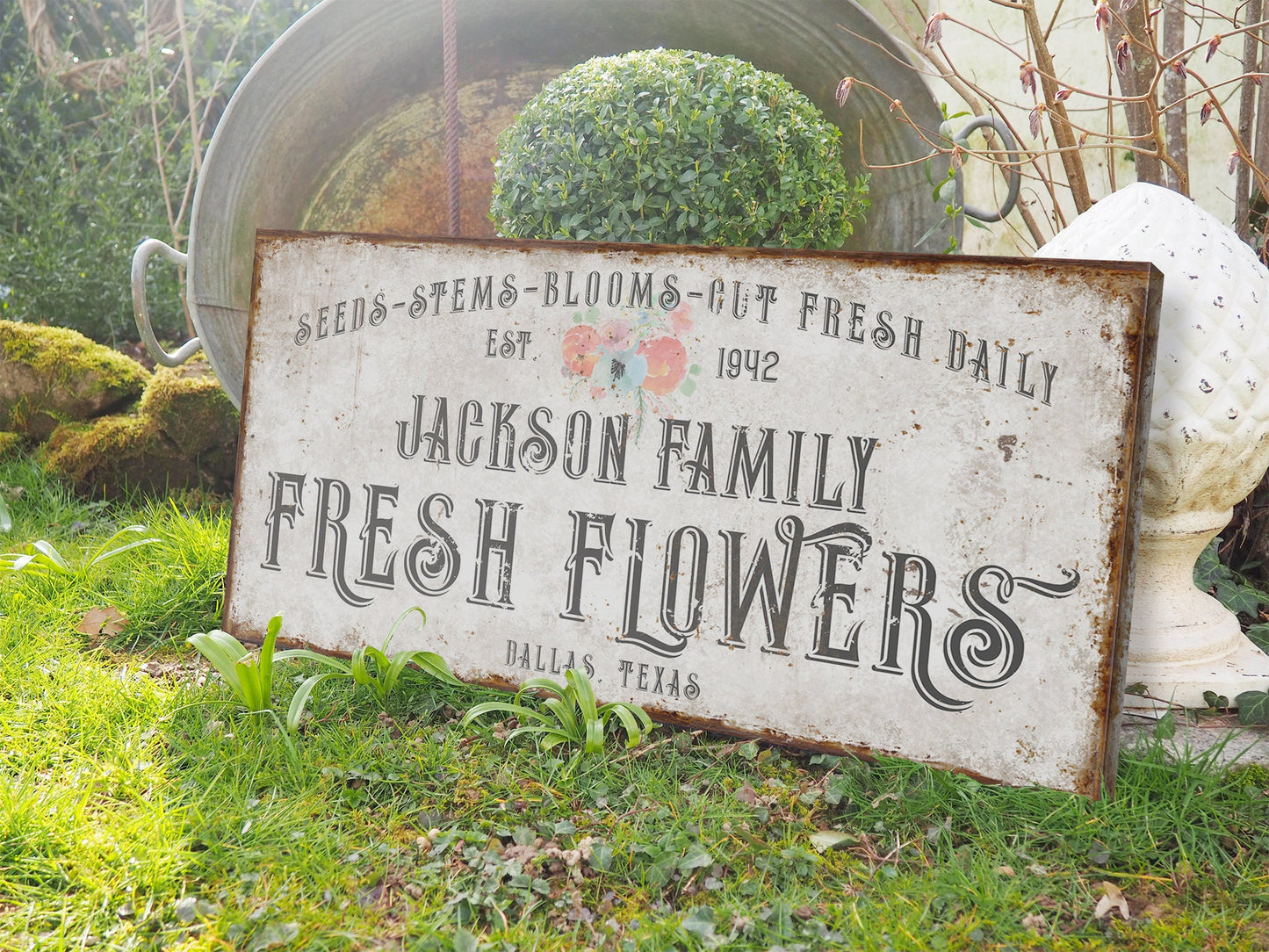 CUSTOM FRESH FLOWERS SIGN