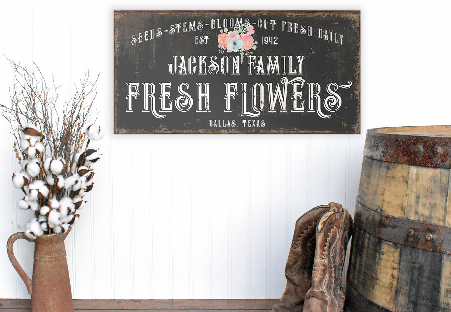 CUSTOM FRESH FLOWERS SIGN