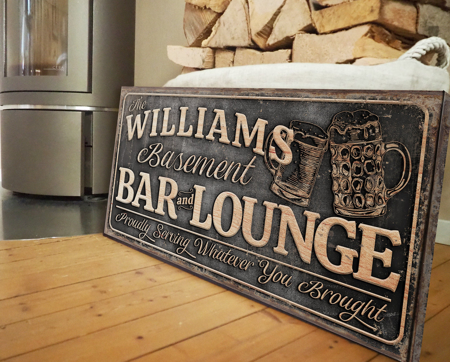 CUSTOM BASEMENT BAR AND LOUNGE SIGN